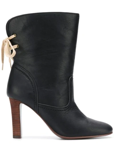 See By Chloé Lace Back Ankle Boots In Black