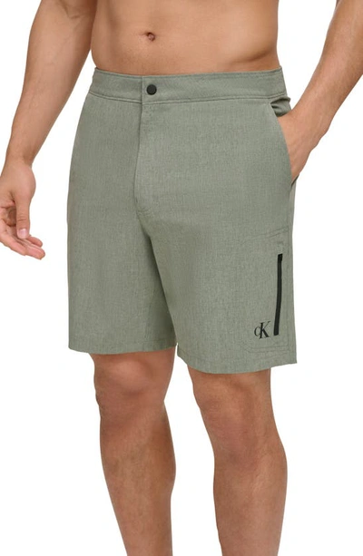 Calvin Klein Solid Active Board Shorts In Olive