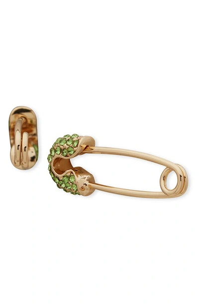 Karl Lagerfeld Safety Pin Earrings In Gold/ Green