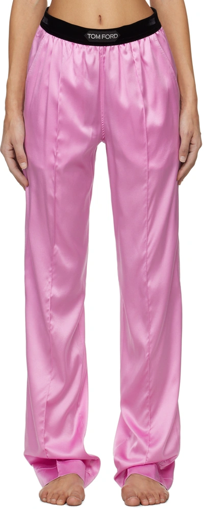Tom Ford Logo-patch Silk Pyjama Pants In Pink