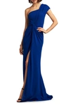 Tadashi Shoji Knotted One-shoulder Evening Gown In Mystic Blue