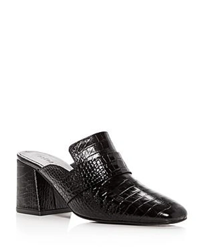Freda Salvador Women's Croc-embossed Leather Block-heel Mules In Black
