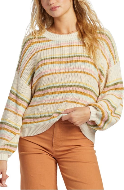 Billabong Sheer Love Stripe Cotton Blend Sweater In Beige Multi