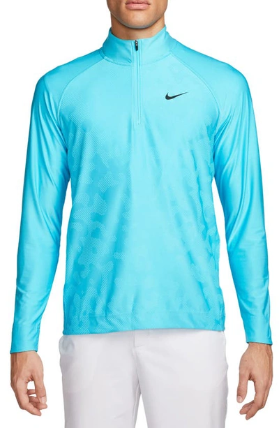 Nike Dri-fit Adv Tour Long Sleeve Golf Shirt In Baltic Blue/ Black