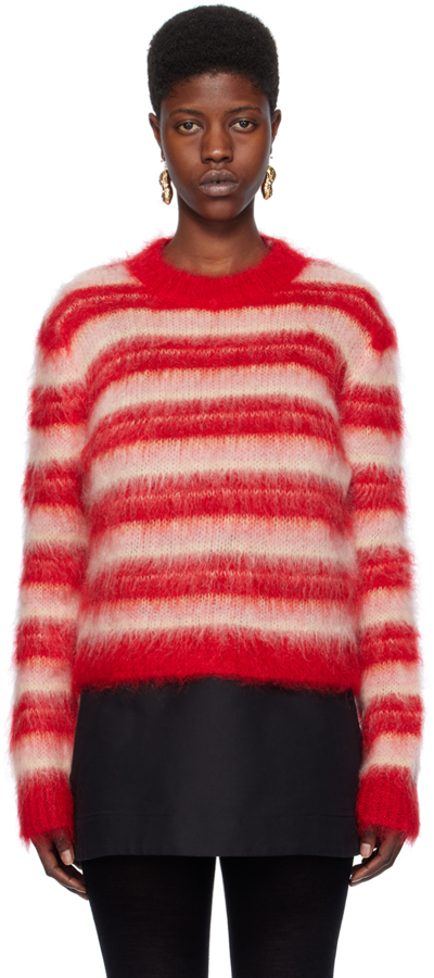 Marni Striped Mohair Blend Sweater In Red,pink,white
