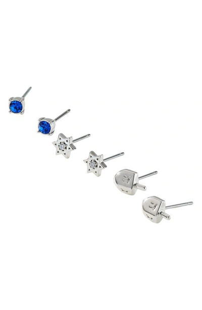 Ajoa Set Of 3 Dreidel Cz Stud Earrings In Rhodium