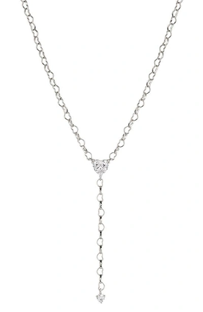 Ajoa Small Fortune Heart Cz Y-necklace In Rhodium