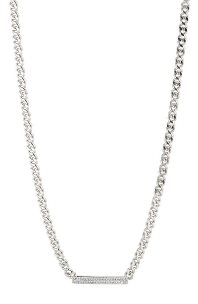 Ajoa Girlboss Pavé Cz Bar Pendant Necklace In Rhodium