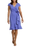 London Times Rosette Faux Wrap Flounce Dress In Peri