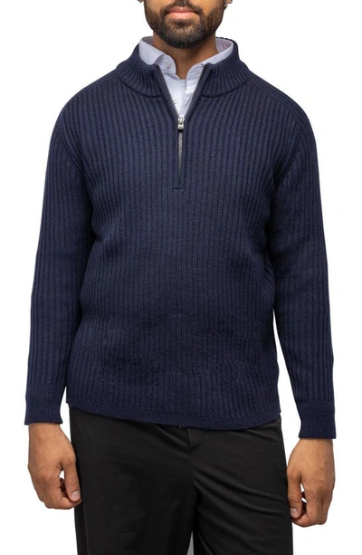 X-ray Rib Quarter Zip Sweater In Navy