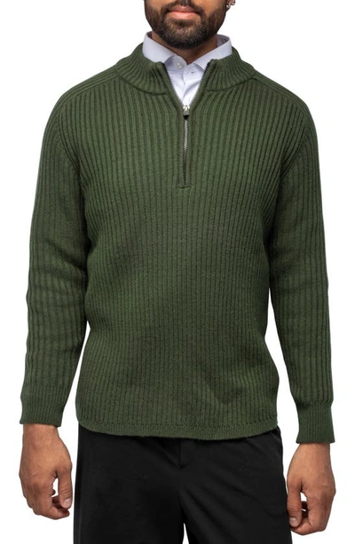 X-ray Rib Quarter Zip Sweater In Olive