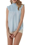 French Connection Boza Smocked Sleeveless Top In Light Dream Blue