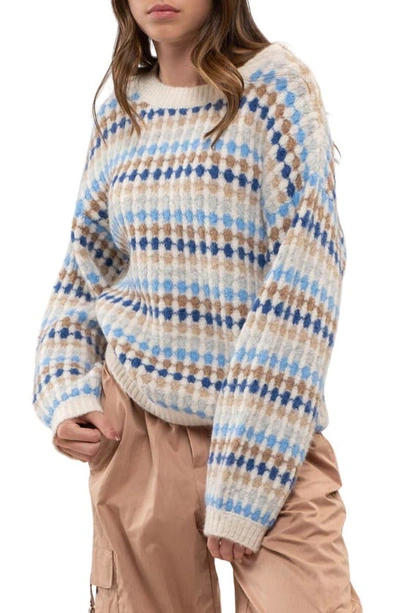 Blu Pepper Drop Shoulder Crewneck Sweater In Denim Multi