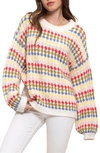 Blu Pepper Drop Shoulder Crewneck Sweater In Fuchsia Multi