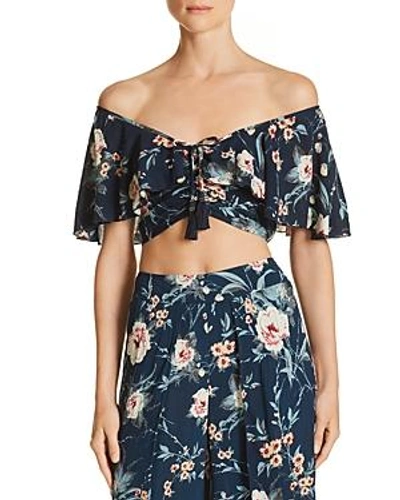 Band Of Gypsies Alma Floral Print Off The Shoulder Top In Navy/ Blush