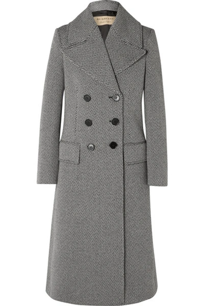 Burberry Herringbone Wool Blend Tailored Coat In Black/white Pattern