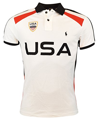 Polo Ralph Lauren Men Custom Fit Usa Graphic Polo Shirt In White/black/red  | ModeSens