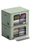 Sorbus Set Of 2 Stackable Foldable Organizer Bins In Teal