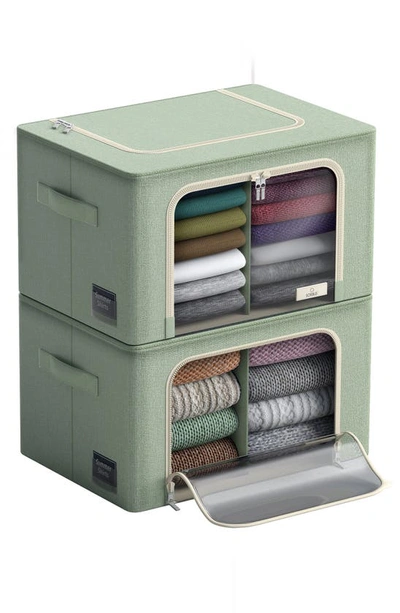 Sorbus Set Of 2 Stackable Foldable Organizer Bins In Teal