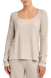 Sage Collective Long Sleeve Ribbed High-low Top In Dune