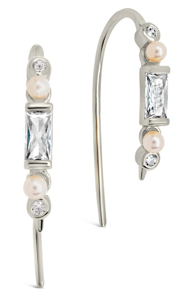 Sterling Forever Nadia Cubic Zirconia & Imitation Pearl Threader Earrings In Silver