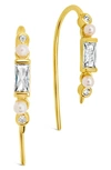 Sterling Forever Nadia Cubic Zirconia & Imitation Pearl Threader Earrings In Gold