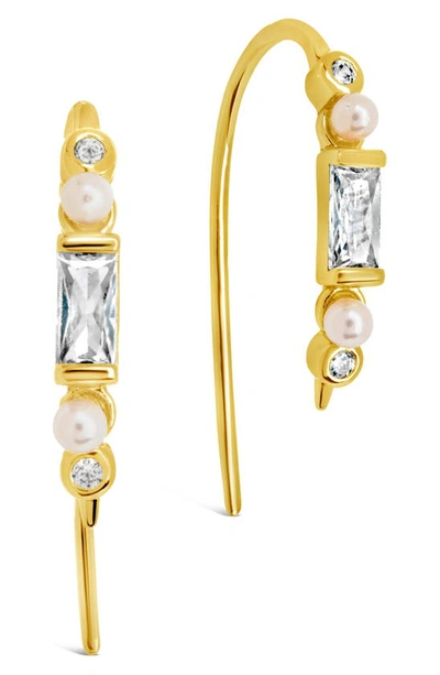 Sterling Forever Nadia Cubic Zirconia & Imitation Pearl Threader Earrings In Gold