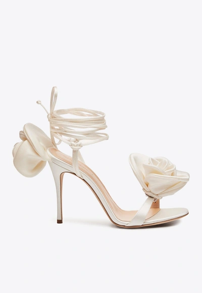 Magda Butrym White Double Flower Heeled Sandals In Ivory