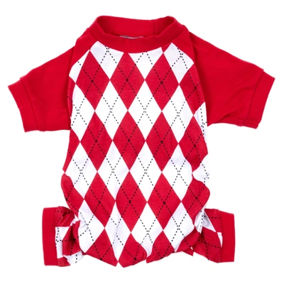 Leveret Christmas Dog Cotton Pajamas Argyle In Red