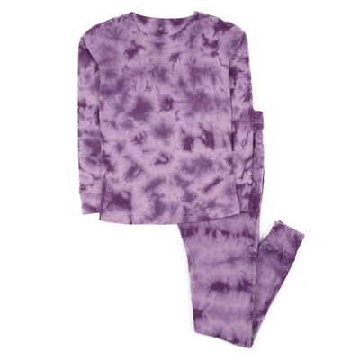 Leveret Kids Two Piece Cotton Pajamas Tie Dye Girls In Purple