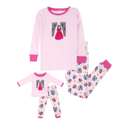 Leveret Kids' Girls And Matching Doll Cotton Pajamas Princess In Pink