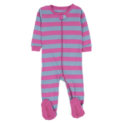 Leveret Kids Footed Cotton Pajamas Girls Striped In Blue