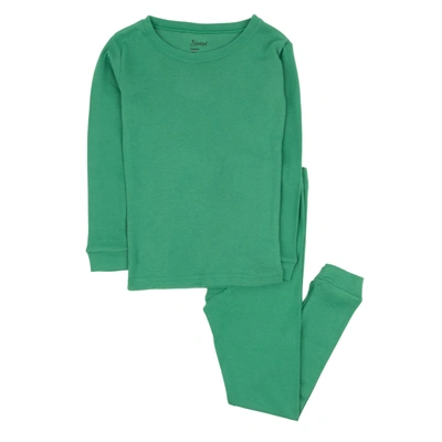 Leveret Kids Two Piece Cotton Pajamas Classic Solid Color In Green