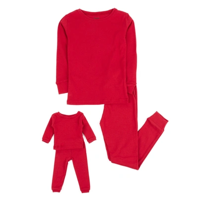 Leveret Kids' Girls And Matching Doll Cotton Pajamas Solid Red