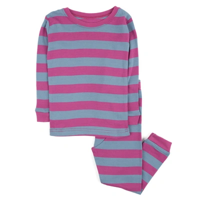 Leveret Kids Two Piece Cotton Pajamas Girls Striped In Blue