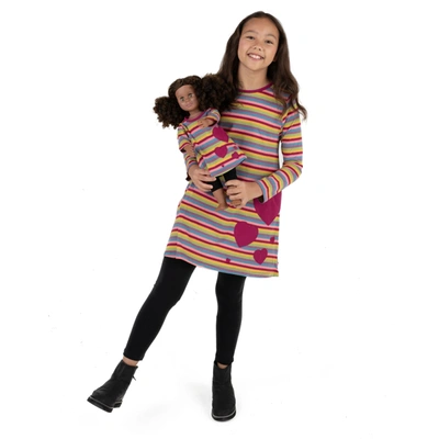 Leveret Kids' Girls And Matching Doll Cotton Dress Striped Colorful In Multi