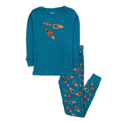 Leveret Kids Two Piece Cotton Pajamas Rocket In Multi