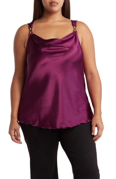 Tash And Sophie Chain Strap Satin Top In Plum