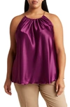 Tash And Sophie Chain Strap Pleated Top In Plum
