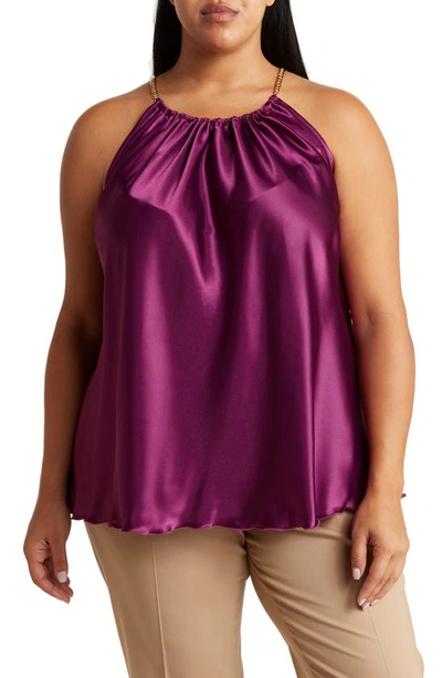 Tash And Sophie Chain Strap Pleated Top In Plum