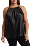 Tash And Sophie Chain Strap Pleated Top In Black