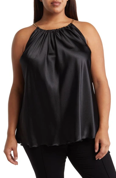 Tash And Sophie Chain Strap Pleated Top In Black