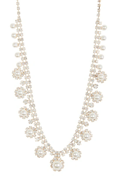 Tasha Crystal & Imitation Pearl Necklace In Gold Ivory