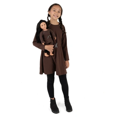 Leveret Kids' Girls And Matching Doll Bow Tie Dress In Brown