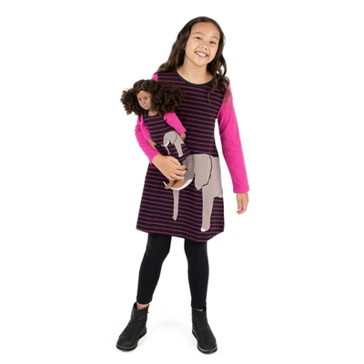 Leveret Kids' Girls And Matching Doll Cotton Dress Elephant In Black