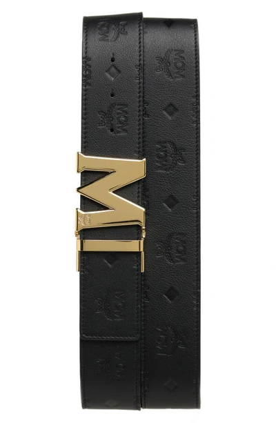 Mcm Claus Embossed Logo Belt In Black