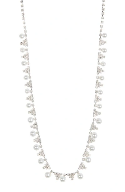 Tasha Crystal & Imitation Pearl Necklace In Silver And Ivory