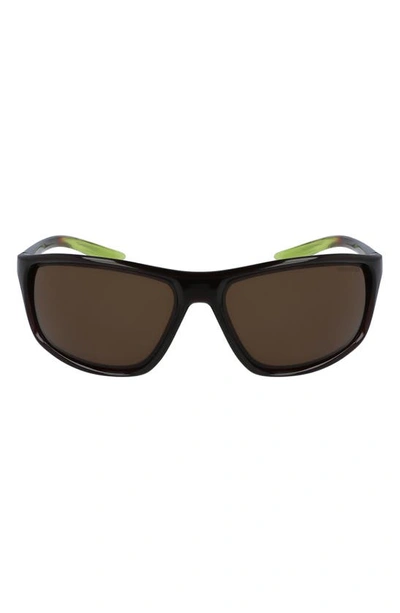 Nike Adrenaline 66mm Rectangular Sunglasses In Velvet Brown/ Med Olive/ Brown