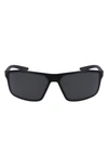 Nike Windstorm 65mm Rectangular Sunglasses In Matte Black/ Grey