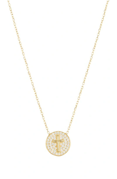 Argento Vivo Sterling Silver Pavé Cubic Zirconia Cross Disc Pendant Necklace In Gold
